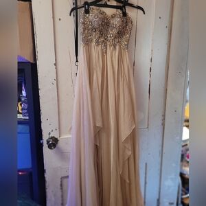 Jovani Strapless Dress with Gold and Cream Accents